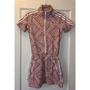 adidas Girls Pink Geometric Short Sleeve Track Jacket Cotton Blend Zip M